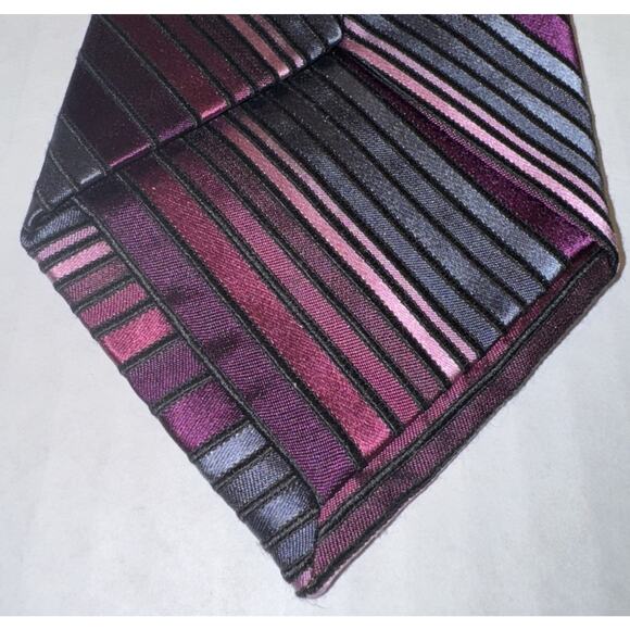 Calvin Klein Silk Blend Necktie Pink Purple Gray Striped Regimental Tie 60x3.5” - Picture 3 of 6
